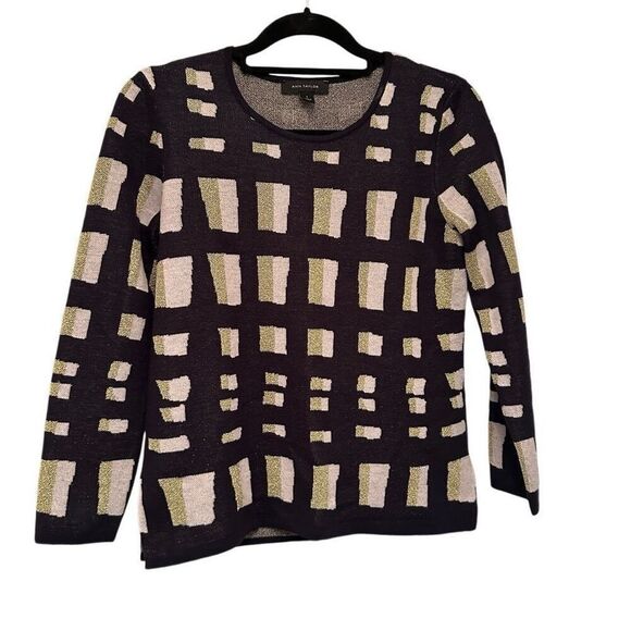 Ann Taylor navy, gold, and cream sweater skirt set- size s/m - Picture 1 of 12